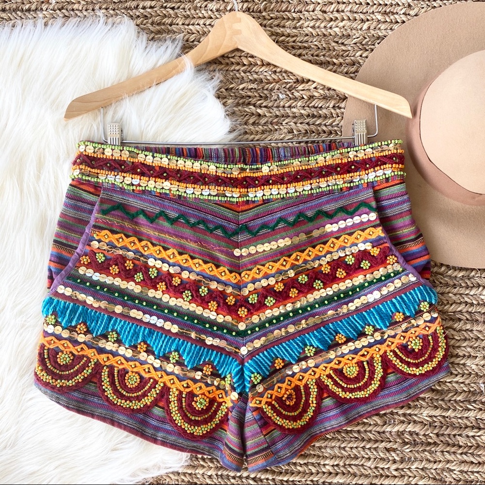 RAGA high waisted boho hippie pull on beaded short